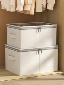 1pc Dustproof Cotton And Linen Clothes Storage Box With Cover, Thickened Washable Clothes Storage Box, Dormitory Wardrobe, Pants Storage Basket - Multicolor - View 5