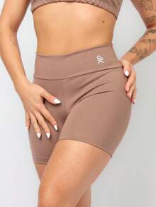 Kit 2 Women's Fitness Shorts High Waist Zero Transparency Blackout Gym Basic Bermuda Shorts Women's Crossfit Yoga - 棕色+綠松石藍 - 查看 6