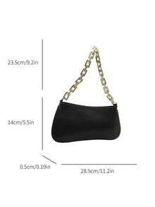 Black Shiny Patent Leather Chain Underarm Bag - Black - View 5