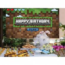 1 Piece Of Pixel Style Birthday Party Background Fabric - Multifunctional Polyester Game Theme, Suitable For Photo Booth And Room Decoration