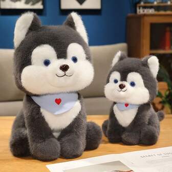1 pièce Adorable poupée en peluche de husky, oreiller en peluche de husky assis, poupée en peluche douce de husky, cadeau d'anniversaire pour enfants
