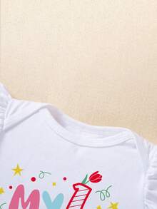 Bộ 3 món trang phục sinh nhật cho bé gái, quần áo trẻ sơ sinh, áo liền quần in chữ, váy không tay, phụ kiện tóc, lễ kỷ niệm, chụp ảnh, váy dự tiệc - Nhiều màu - Xem 4