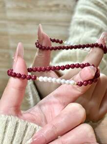 1 Peça Pulseira de Bênção de Cinábrio e Pérola, Pulseira de Amuleto da Sorte, Adequada para Uso Diário/Festivo de Homens e Mulheres, Pulseira de Proteção da Amizade, Presente de Feriado, Dia dos Namorados, Dia das Mães, Pulseira Vermelha do Ano Novo Chinês