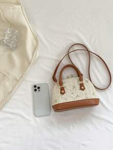 2025 新款中国风时尚贝壳包，休闲时尚轻便奢华草编斜挎包 - 棕色 - 查看 6