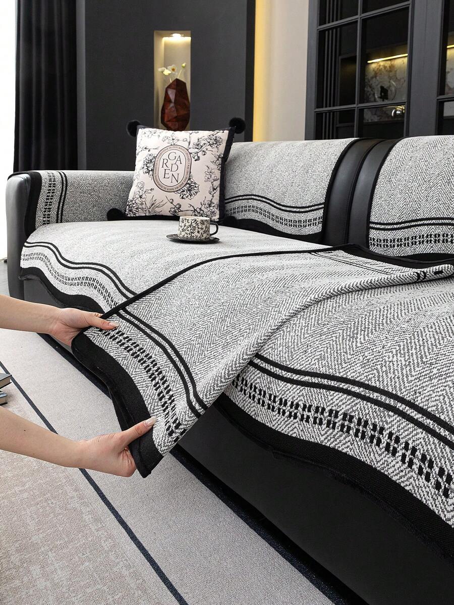 1 Peça Almofada Antiderrapante Personalizada e Elegante para Sofá, Tecido de Capa de Sofá Simples em Preto e Branco, Almofada Antiderrapante e Resistente a Arranhões de Animais de Estimação para Assento de Sofá, Adequada para Decoração de Sofá e Capa Protetora em Quartos, Salas de Estar e Escritórios, Estilo Popular Nórdico, Lavável em Máquina durante Todo o Ano