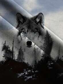 男士狼印花连帽衫 - 休闲涤纶针织毛衣，常规版型动物印花连帽运动衫，秋冬 - 彩色 - 查看 5