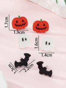 Bộ 3 đôi/bộ hoa tai thời trang thiết kế hình dơi, ma, bí ngô kinh dị Halloween dành cho nữ, thích hợp để trang trí và đeo trong ngày lễ - Nhiều màu - Xem 4