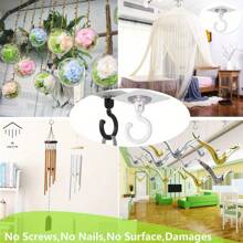 10pcs Rotatable Ceiling Adhesive Hooks - Easy Install, No Drill, Sticky Hanger For Hanging Plants, Lanterns, Wind Chimes, Contemporary Ceiling Decoration With Utility Hook