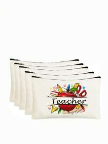 1 PEÇA/5 PEÇAS/10 PEÇAS Organizador de Maquiagem com Tema de Professor de Carta do Arco-Íris, Estilo Y2K Impressão de Letra do Arco-Íris Letra Colorida Design Engraçado Necessaire Portátil para Viagem, Bolsa de Maquiagem, Organizador de Maquiagem, Armazenamento de Maquiagem, Bolsa de Cosméticos, Bolsa de Higiene, Capacidade Grande, para Férias, Praia, Banheiro, Coleção de Quarto