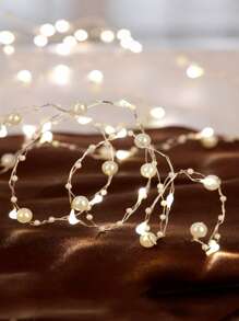 30pcs Pearl Shaped LED Lights | 1 String, 6.56ft/78.74in, Bedroom, Wedding, Christmas, Holiday Decor, Battery Powered (Batteries Not Included), Christmas Berry Garland Lights, Fireplace Decor, Acrylic Pearl Warm White LED Lights, Holiday Lighting, Battery Powered, Indoor Wreath, Suitable For Christmas Home Party Decoration (White) - Warm Color - View 1