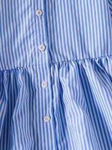 女童条纹Polo领长袖刺绣小马连衣裙，休闲软领衬衫裙，单排扣百搭，适合春秋季 - 藍白色 - 查看 5