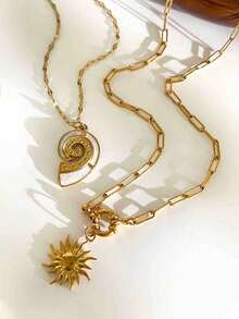 1 件男士夏季海滩度假独特设计海螺吊坠项链，不锈钢防水不褪色，适合日常佩戴、海滩和项链