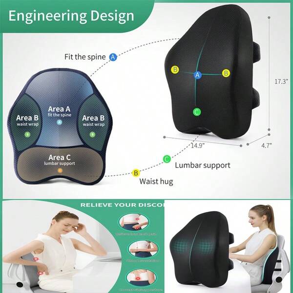 Lumbar Support Pillow For Office Chair With 2 Belts Memory Foam Lumbar Pillow Back Support Pillow For Car, Computer, Gaming Chair Memory Foam Back Cushion