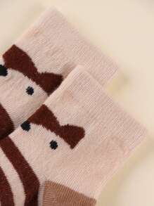12 双婴儿短袜 - 条纹卡通动物图案，柔软舒适的幼儿学步袜，男婴休闲袜，颜色随机