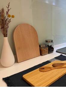 1pc Wooden Wave Pattern Tray, Creative Wooden Cutting Board Decor Tray, Nordic Style Aromatherapy Wooden Jewelry Organizer Tray, Home Decor & Photography Prop, Not For Direct Food Contact - Beige - View 6
