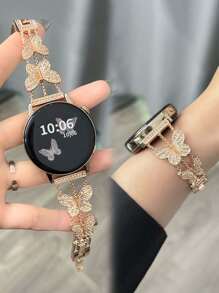 Bling Bling 可爱钻石闪亮蝴蝶金属表带，兼容三星 Galaxy Watch 7 FE 6 5 4 40mm 44mm / Watch 5 Pro 45 44mm / Watch 6 43mm / Watch 4 Classic 46mm，20mm 22mm 嵌入式闪亮蝴蝶闪亮珠宝水晶钻石玫瑰金金属智能手表表带，适合女士，易于拆卸和安装，适用于手表、手表 - 玫瑰金 - 查看 10