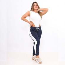 Kit With 2 Crepe Pants With Simple Knotted Belt, Pocket, Drawstring - Blue and Gray - View 2