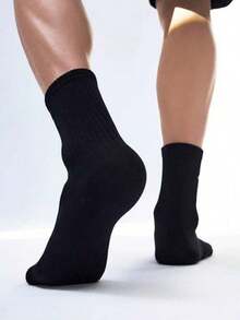 12 Pairs Men's Sports Socks, Mid-Calf Socks, Fashion Style - Black - View 3