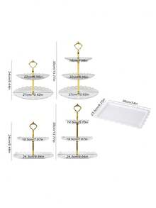 Juego de 7 piezas para exhibir cupcakes, set de exhibición de postres de plástico que incluye 2 piezas de soportes para cupcakes de 2 niveles, 2 piezas de soportes para cupcakes de 3 niveles y 3 piezas de bandejas para aperitivos, ideal para mesas de té y bodas - Multicolor - Ver 3