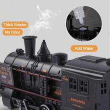 一套复古火车套装，耐用蒸汽机车，复古电动火车，带逼真音效和灯光，圣诞火车玩具礼物 - 彩色 - 查看 11