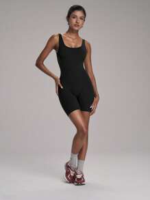 FWH Stil retro glam, design strâmt în culoarea piersicii + decupaje care strâng talia, stil lejer, dar sexy, cu cusături care ridică fesele și spate deschis, versatil pentru stradă și sală, material elastic fără senzație, elastic la 360° pentru fese, salopetă de damă fără senzație