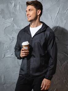 Men's Lightweight Jacket Outdoor Casual Windbreaker Waterproof Ultra-Light Solid Color Jacket Cycling Long Sleeve Coat - Black - View 2