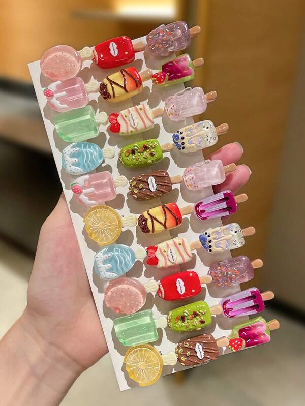 10pcs/Set Women's Colorful Ice Cream Hair Clips, Sweet & Cute Style, Hair Accessories, Summer Holiday Decor, Hair Clips, Suitable For Casual Daily Wear And Outings. Autumn Accessory Set, Hair Accessories, Women's Accessories, Back To School Headwear, School Supplies, Halloween Hair Decor.