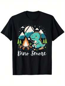 Dino Smore Funny Camping Dinosaur Campfire Graphic T-Shirt - 100% Cotton Regular Fit Unisex Tee With Slightly Elastic Neckline, All-Season Casual Outdoor Shirt For Men & Women (S-XXXL)-100% Cotton T-Shirt