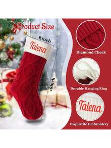 1 szt. Spersonalizowana skarpeta świąteczna z haftowanym imieniem, w stylu vintage, z mieszanki bawełny, w kształcie buta, z pętelką do zawieszania, świąteczna torebka prezentowa do dekoracji kominka