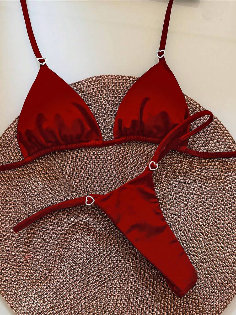 Women's Summer Beach Red Halter Tie Sexy Bikini Swimsuit Set - Red - View 1
