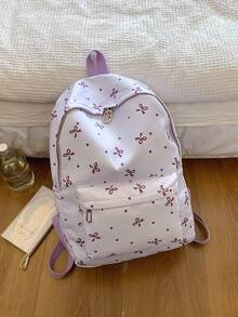 1 Pc Back-To-School Bow Pattern Backpack,High-Capacity Student Bag, With Laptop Compartment Schoolbag, Adjustable Straps Bookbag, Casual Lightweight Travel Backpack, Perfect For Girls/Teens/Students/Graduates, Ideal For Daily Use, Outings, Travel, School & Back-To-School - Multicolor - View 11