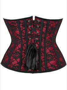 1 件女士酒红色蕾丝提花束腰训练器紧身胸衣