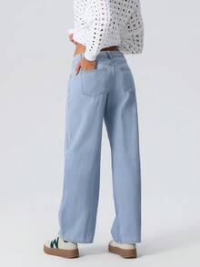 Women Wide Leg Jeans Low Rise Baggy Straight Leg Jeans Loose Boyfriend Jeans Casual Denim Pants Y2k Streetwear - 淺藍色 - 查看 5