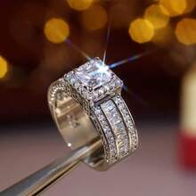 Luxury Ultra Shiny Women's Men's Fashion Ring Exquisite Silvery Synthetic  Wedding Ring Women's Engagement Jewelry - 7 - View 4