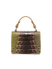 Crocodile - Embossed Mini Top - Handle Bag: Chain Strap, Dual - Compartment Design For Chic Daily Looks - Goldfish Brown - View 5