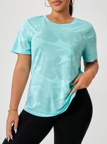 大码女式休闲时尚瑜伽街头跑步户外运动提花短袖T恤