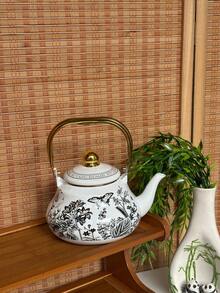 1 Set Enamel Kettle, Oriental Charm Enamel Pot,Checkered Lemon Pattern,Underglaze Blue Bird Pattern, Wonderful Items With High Aesthetic Appeal Gift, Suitable For The Kitchen, Living Room, Courtyard And Dining Table.