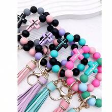1pc Silicone Beaded Bracelet Keychain, Creative Wristband Keyring Bag Pendant, Ideal Gift For Friends, Siblings, Women, Mothers, Suitable For Daily Outfit And Car Accessories, School Use Christmas