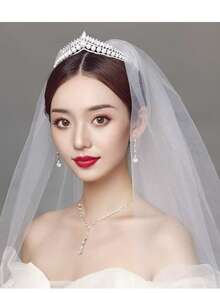 1pc Bridal Wedding Crown Hair Accessory, New Crystal Rhinestone Decorated Tiara, Tiara Crown, Birthday, Party, Festival Outfits, Gifts, Hair Accessories, Head Accessories, Bride To Be - Silver - View 5