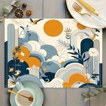 4/6pcs Count Our Stylish Placemats Feature A Tranquil Bird And Landscape Design That Elevates Your Dining Experience In Soothing Blue And Orange Hues Perfect For Enhancing Any Table Setting 12 6x16 54 Inches - 4件 - 查看 1