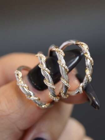  1 st vintage ring i S925 silver med tvinnat rep för kvinnor, tvåfärgad flätad textur, minimalistisk elegant design, lämplig för vardagsbruk, present till alla hjärtans dag, födelsedag, årsdag, designersmycken