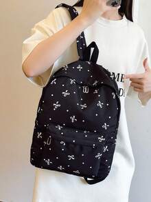 1 Pc Back-To-School Bow Pattern Backpack,High-Capacity Student Bag, With Laptop Compartment Schoolbag, Adjustable Straps Bookbag, Casual Lightweight Travel Backpack, Perfect For Girls/Teens/Students/Graduates, Ideal For Daily Use, Outings, Travel, School & Back-To-School - Multicolor - View 6