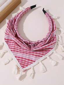 女士头巾 新款时尚女士蕾丝花边流苏头带、头巾发饰秋季配饰 - 粉色 - 查看 7