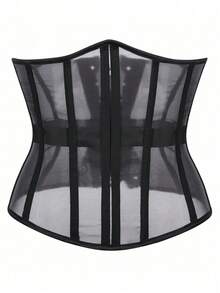 1pc Women's Tight Mesh Sheer Waist Cincher, Black Sexy See-Through Corset Can Be Worn Outerwear Halloween Costume - 黑色 - 查看 1