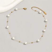 1 Fashionable, Luxurious And Elegant Imitation Pearl Necklace, High-Quality Strong Light Pearls, Small Gold Beads Embellishment, Elegant High-End Necklace, Suitable For Banquets, Daily Gatherings, Holiday Parties, Travel, Wearing, Holiday Gifts