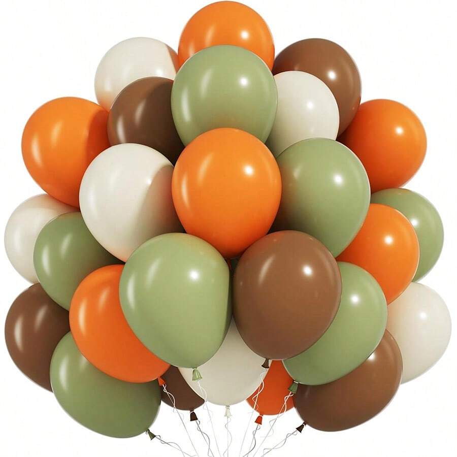 20pcs/40pcs 10-Inch Brown, Beige Jungle Wildlife Forest Balloons, Olive Green, Orange Cream Balloons, Suitable For Autumn Thanksgiving, Halloween, Birthday, Wedding, Shower Party Decorations - Multicolor - View 1