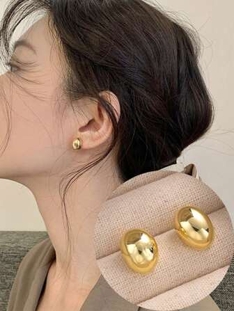 1 par de pendientes ovalados elegantes y minimalistas, joyería de moda adecuada para uso diario