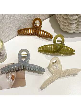 4pcs/1pc 4.33in/11cm White, Brown, Green, Gray Large Size Lightweight Plastic Hair Claw Clips, Fashion Versatile Minimalist Elegant Chic Bathroom Hair Accessories Suitable For Daily Wear, Washing Face/Hair, Makeup, Outfit Matching