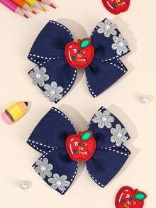 4 pezzi Accessori per il ritorno a scuola, fiocchi per capelli decorativi in cartone animato, mollette per unghie a forma di mela colorata, fermagli per decorazione a cerchio, accessori per i capelli carini per bambini piccoli, regali per feste di ritorno