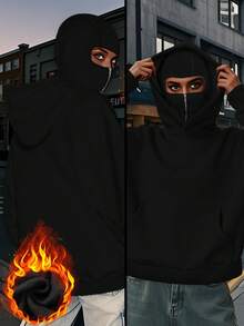 女士秋冬双层连帽套头卫衣，女士外套，女士秋冬服装，女士秋冬装，返校季女士拉链连帽卫衣，女士军装风双层连帽卫衣休闲黑色 - 黑色 - 查看 4